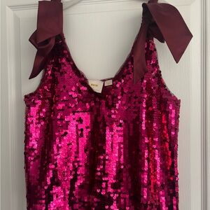 Anthropologie Maeve Pink Sequin Sleeveless Top with Bow Straps